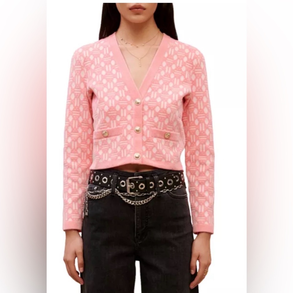 Maje Moadina Cropped Jacquard Cardigan. Size S